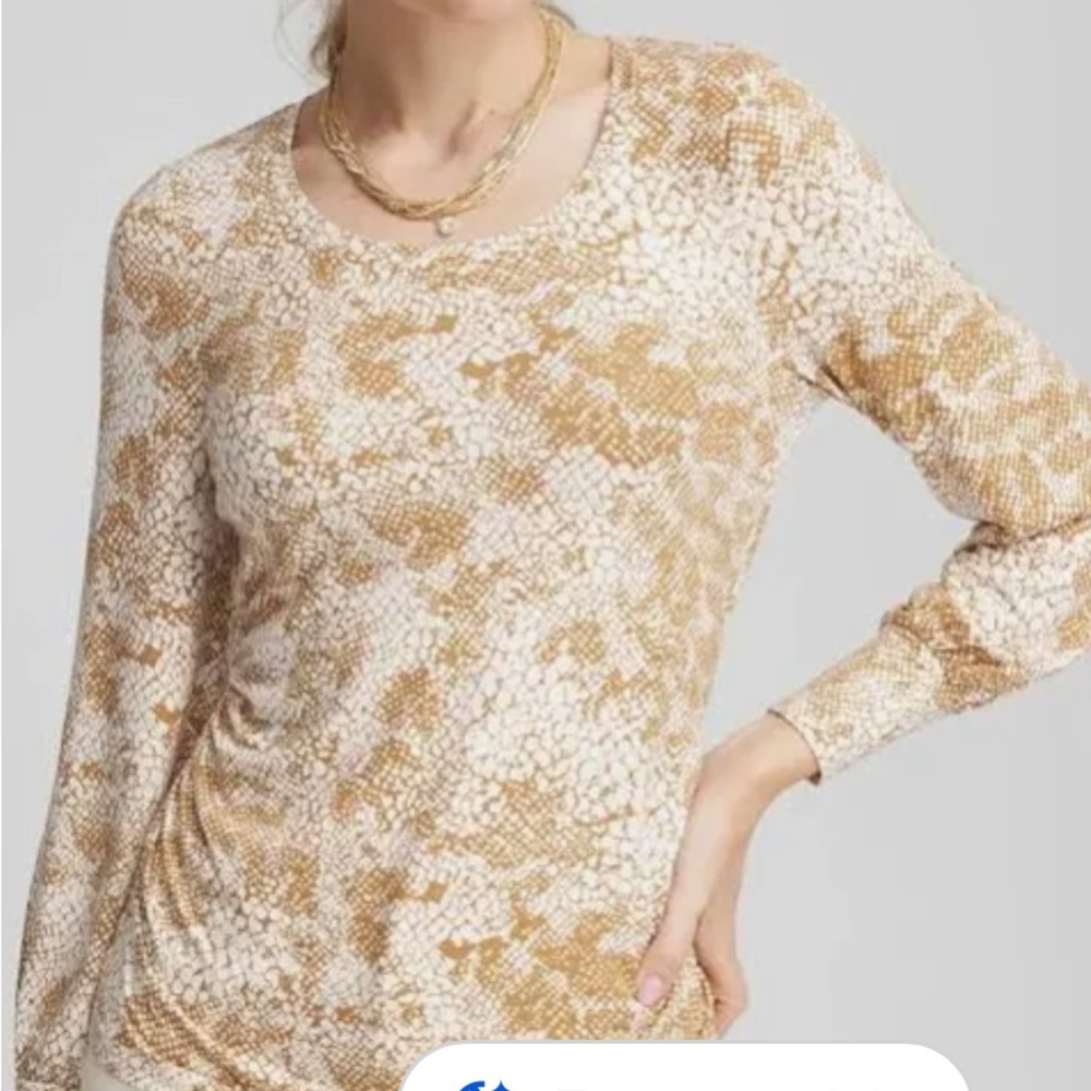 Chico's Gold Shimmer Long Sleeve Tee “Touch of Cool” size 3